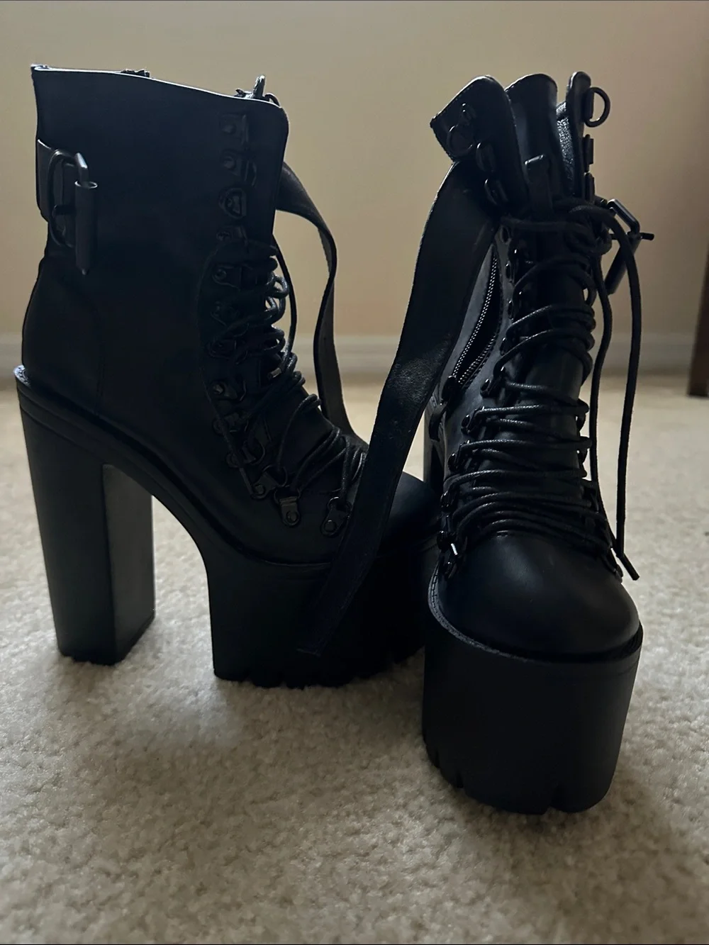 Chunky Black Platform Lace-Up Ankle Boots
